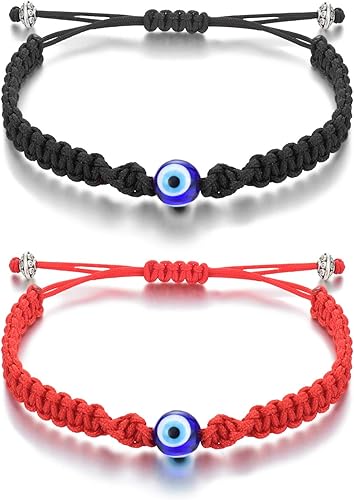 Tarsus Pulsera ajustable de ojo malvado grande de cábala, amuleto de cuerda roja Nazar para familia, pareja, mejor amigo, mujeres, hombres y niñas