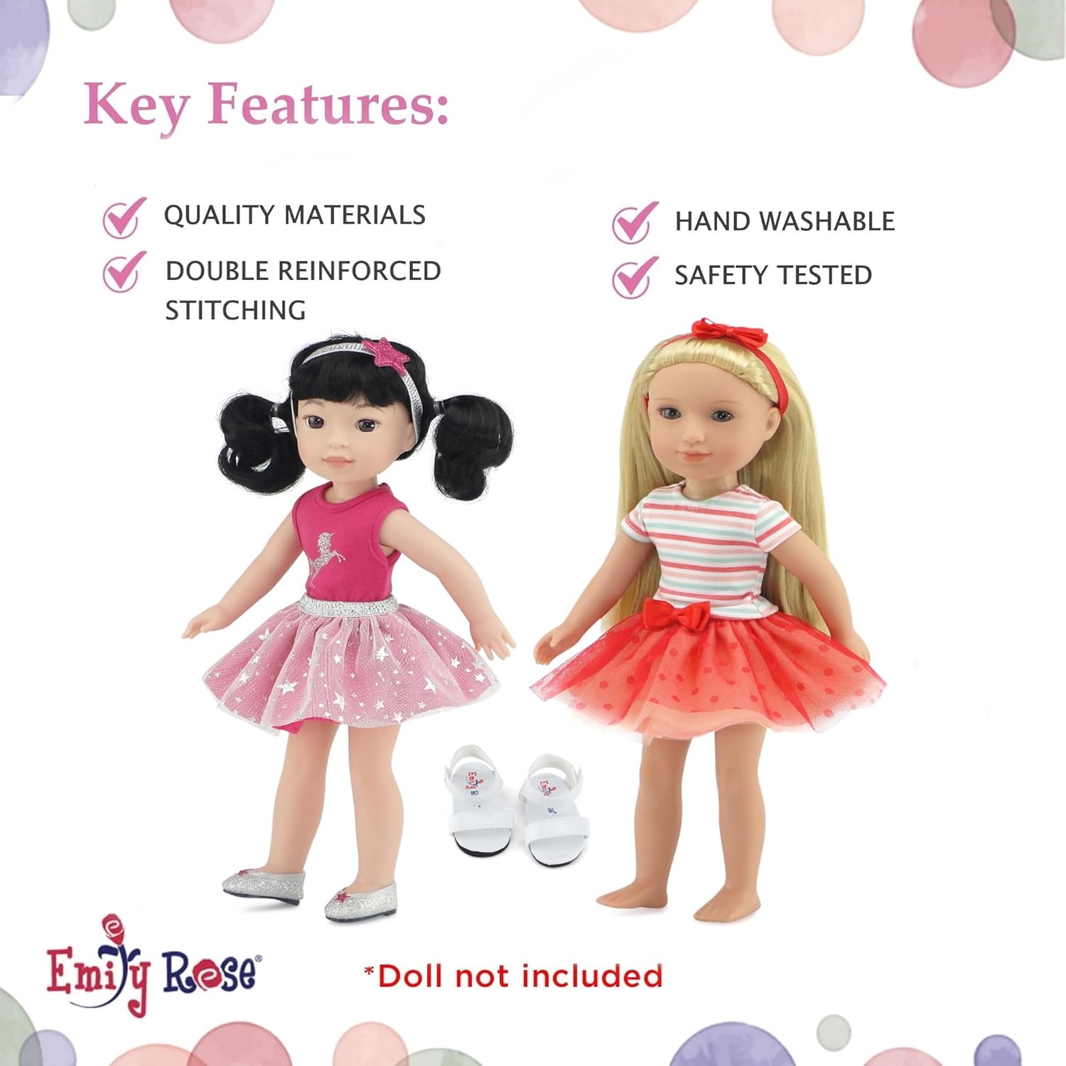 Emily Rose 14" Doll Fashion Bundle 8-PC - Pink Unicorn Tutu & Coral Outfit Sets with Shoes & Headbands | Glitter Girls and Wellie Wishers Compatible | USA Brand