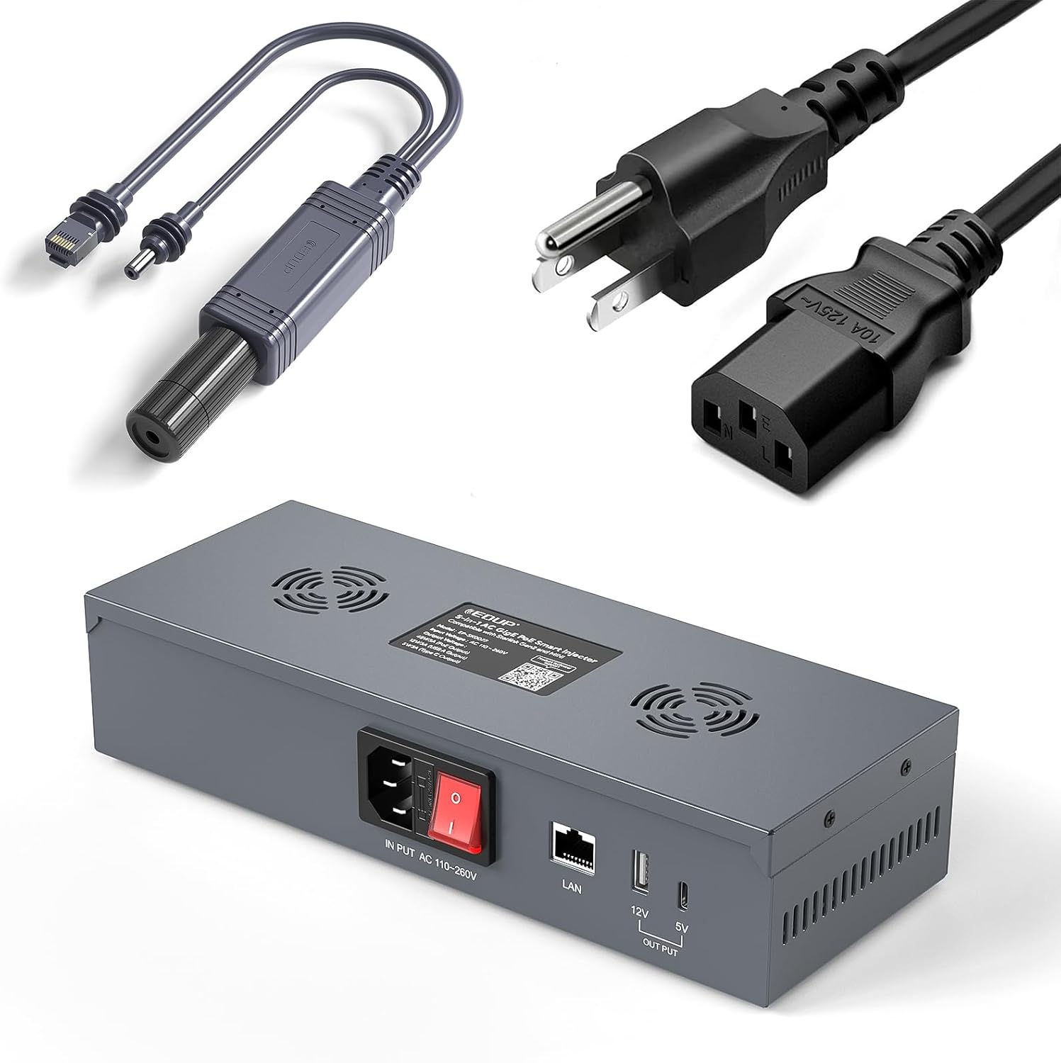 5-in-1 Starlink Mini/Mini X AC PoE Smart Injector Splitter Kit | 180W GigE Passive & ESD Protection, Power Kit with USB C Power Outputs and DC Step-Up Converter, AC 110-260V to DC 48V/3A