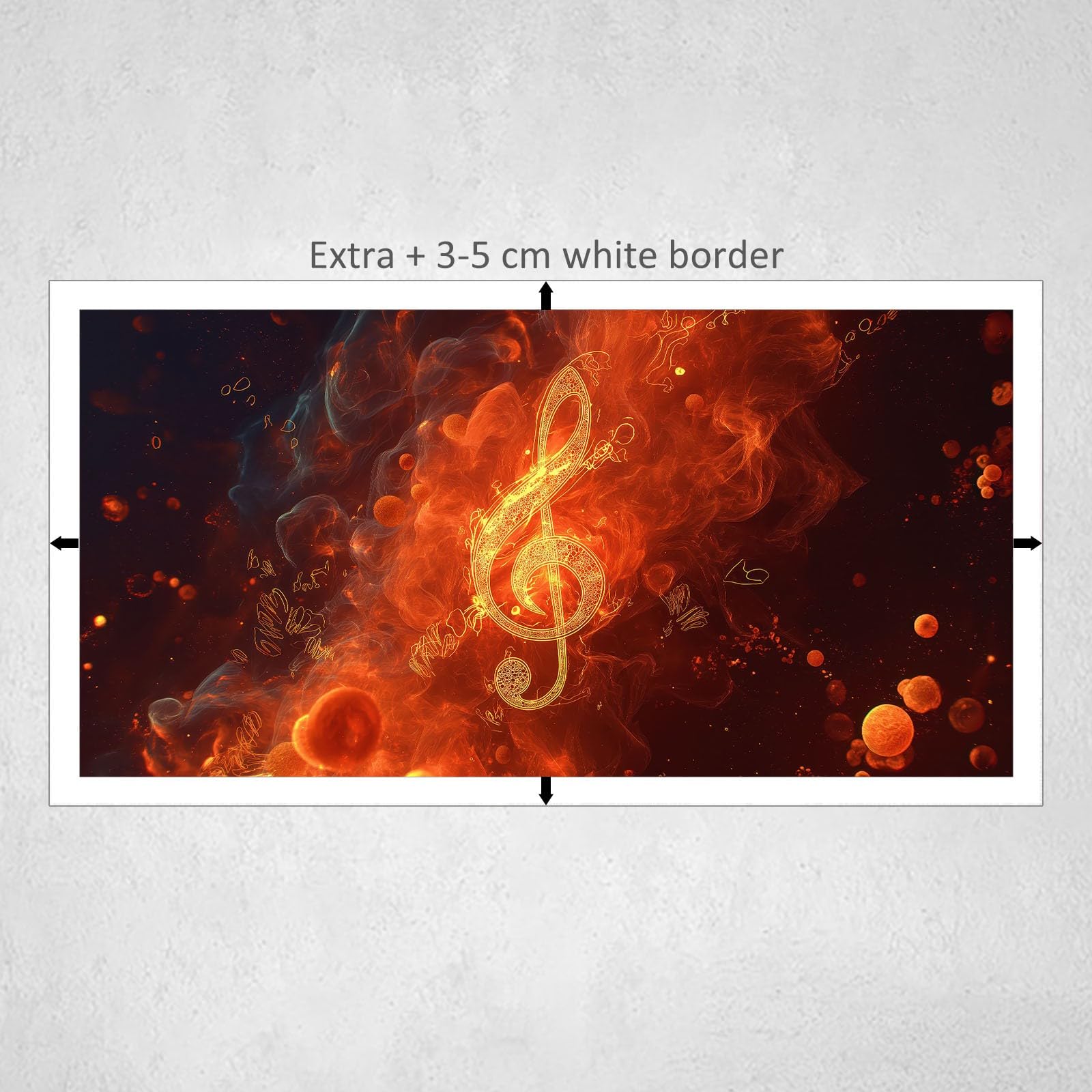 Generisch Orangerot Musik Musiknoten Flamme Modernes Leinwandbild 140L x 70B cm mit Rahmen, Modern XXL Wanddeko für Wohnzimmer Geschenk Idee Einzug - Hochwertiger Kunstdruck auf Holzrahmen