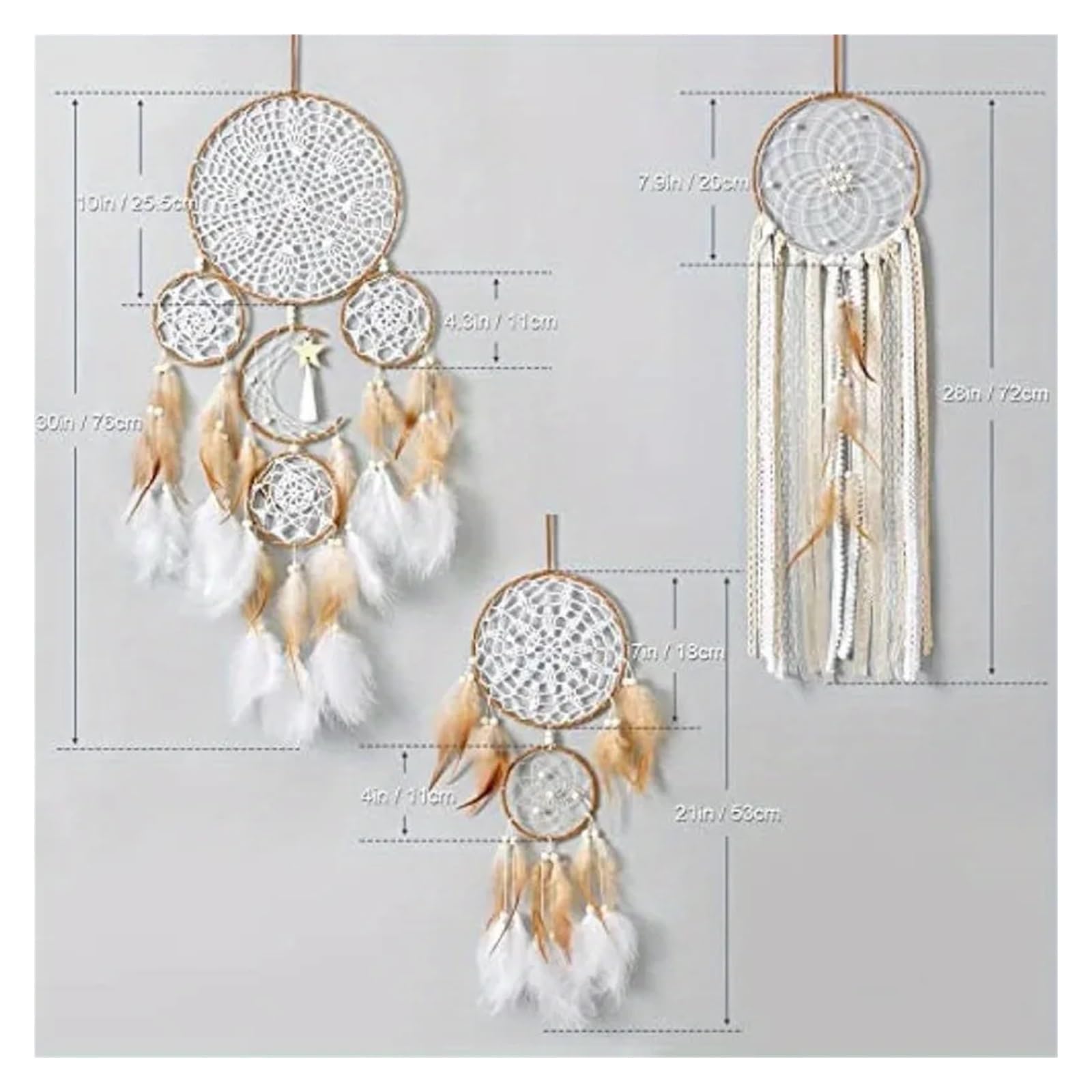 Atrapasueños Paquete de 5 atrapasueños Hechos a Mano, decoración for Colgar en la Pared, atrapasueños de Plumas Tradicionales Hechos a Mano(White)