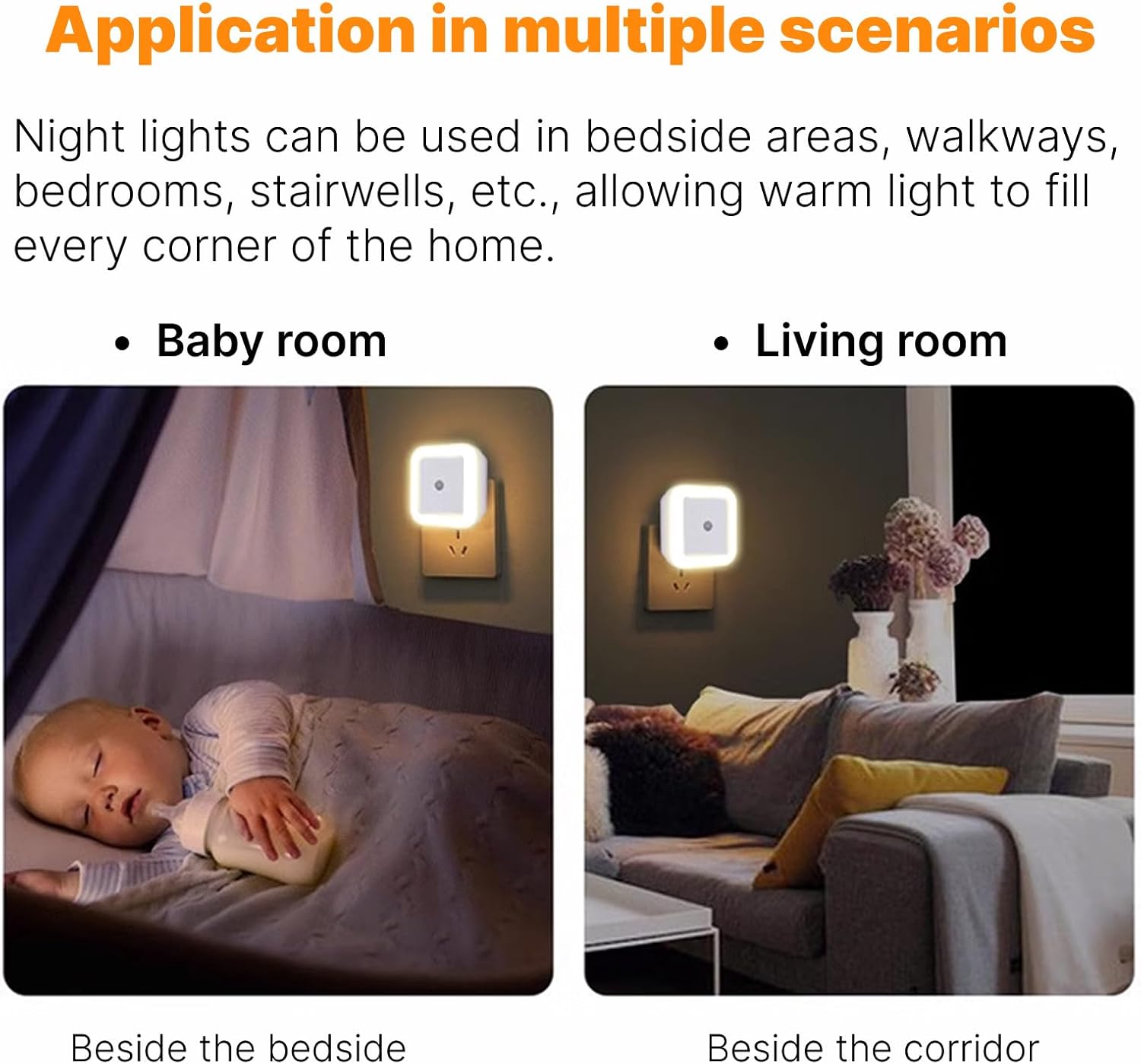 Night Lights Plug into Wall, Automatic LED Night Light with Dusk to Dawn Sensor, Modern Square Night Lite for Hallway & Bedroom, 0.5W Plug-in LED Lights, 6-Pack (Warm Light)