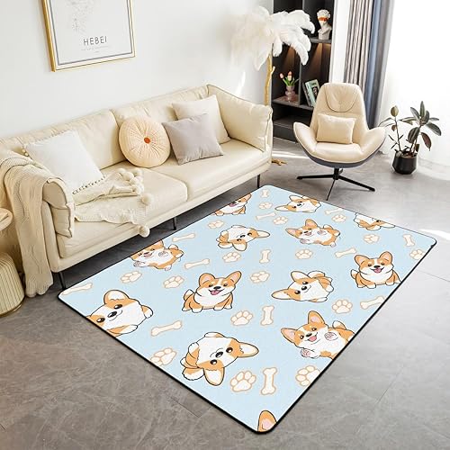 jejeloiu Corgi - Alfombra decorativa Kawaii de 5 x 7 para perros, para niños, adolescentes y adultos, lindas alfombras para sala de estar,