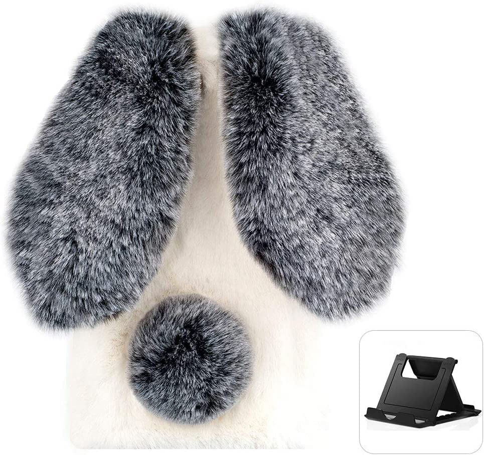 Shinyzone Plush Rabbit Case Compatible with Google Pixel 6A,Fluffy Fuzzy Cute 3D Bunny Ears Soft Warm Case Faux Fur Shockproof TPU Back Cover with