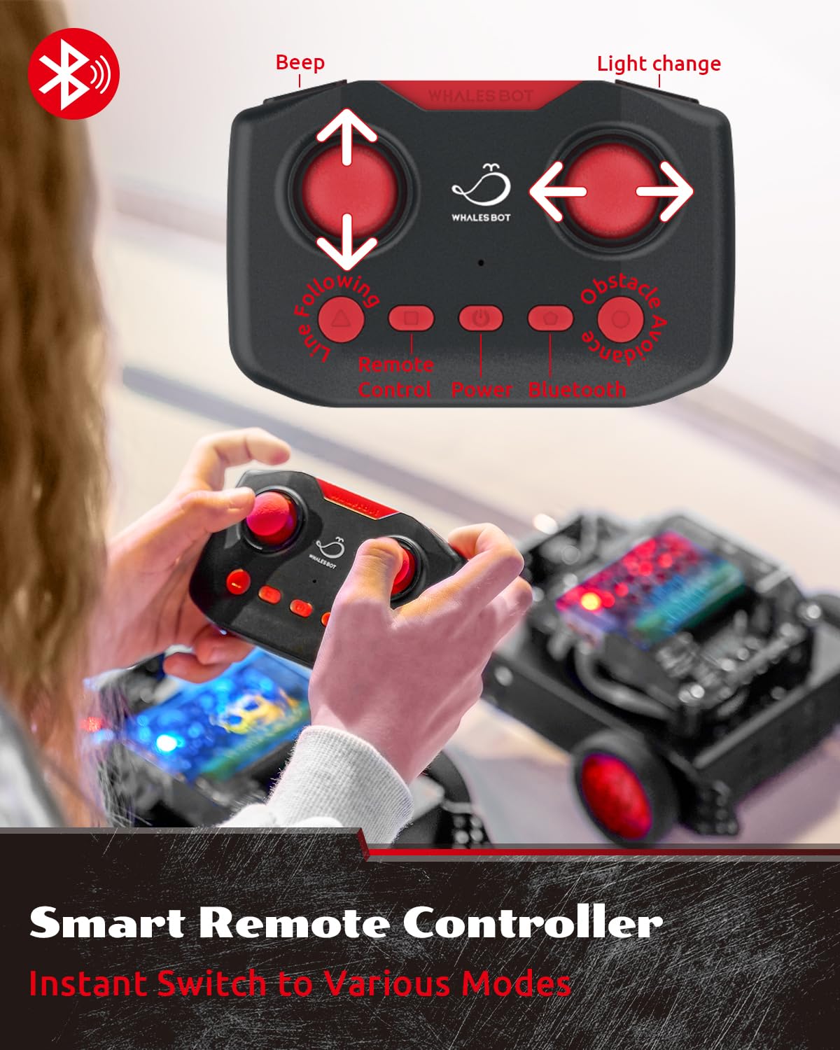 WhalesBot Rocky Coding & Remote Control Robot Kit for Kids 8-16, Modular/Scratch/Python/C Programming, Educational Engineering Science Toy Set with Multiple Sensors and Smart Controller