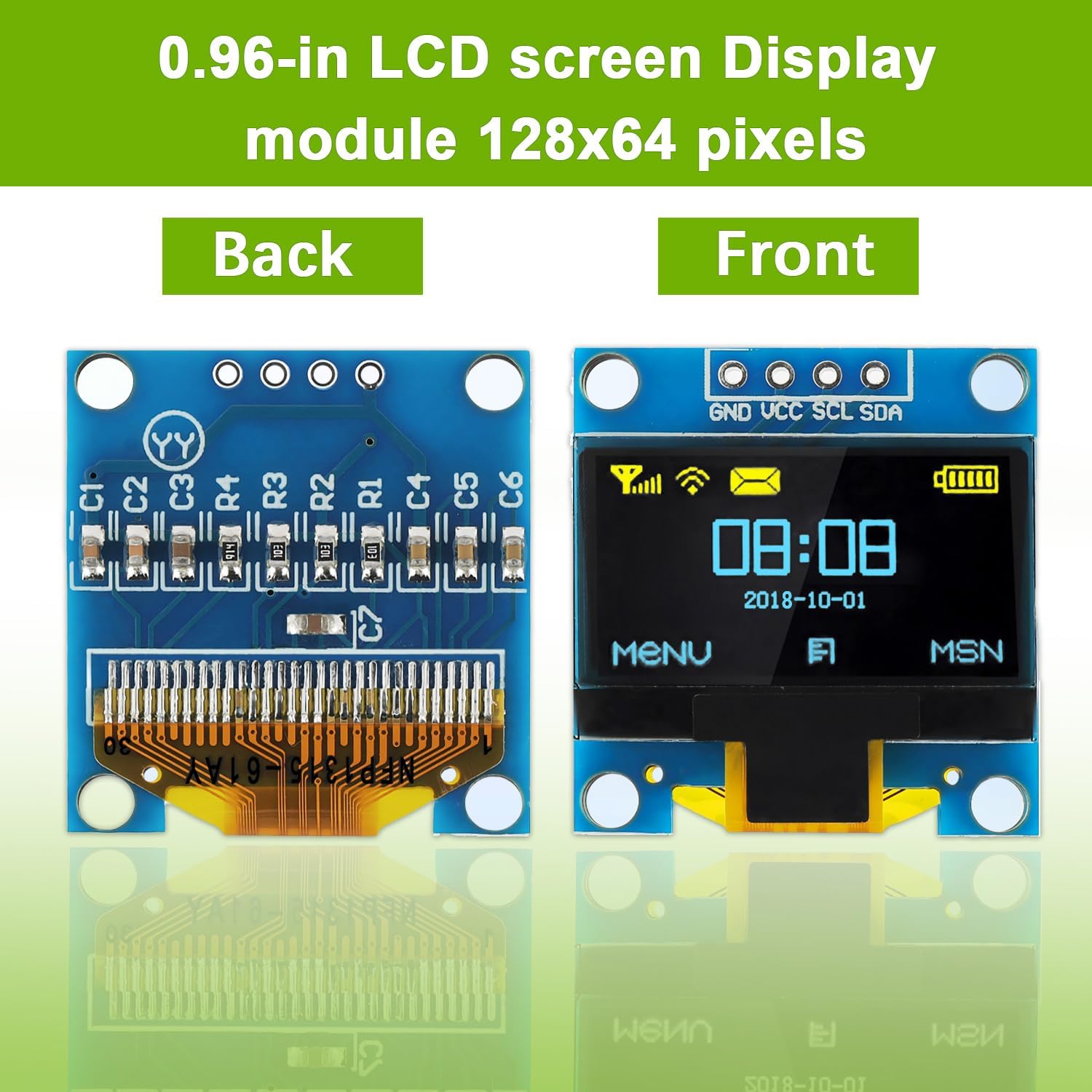 Front and back view of the EPLZON 0.96 inch OLED IIC Display Module