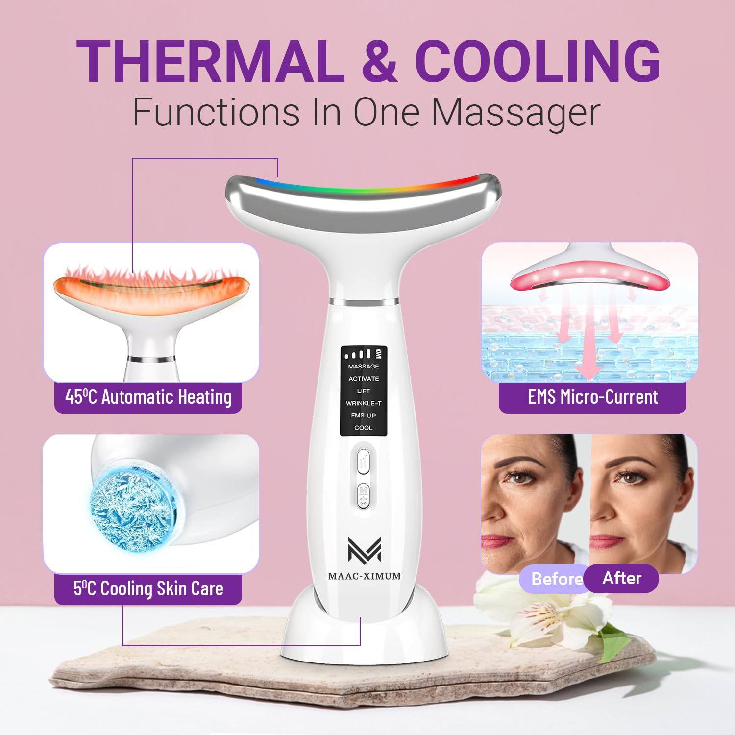 6-in-1 Neck, Face Sculpting Device with LED Light Therapy, Hot & Cold Modes, EMS Microcurrent, Sonic Massage - Image 2