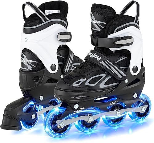 Vista 18 de BABY JOY Patines en línea, 4 tamaños ajustables para niños con ruedas iluminadas para niños de 5 a 14 años, divertidos patines iluminadores