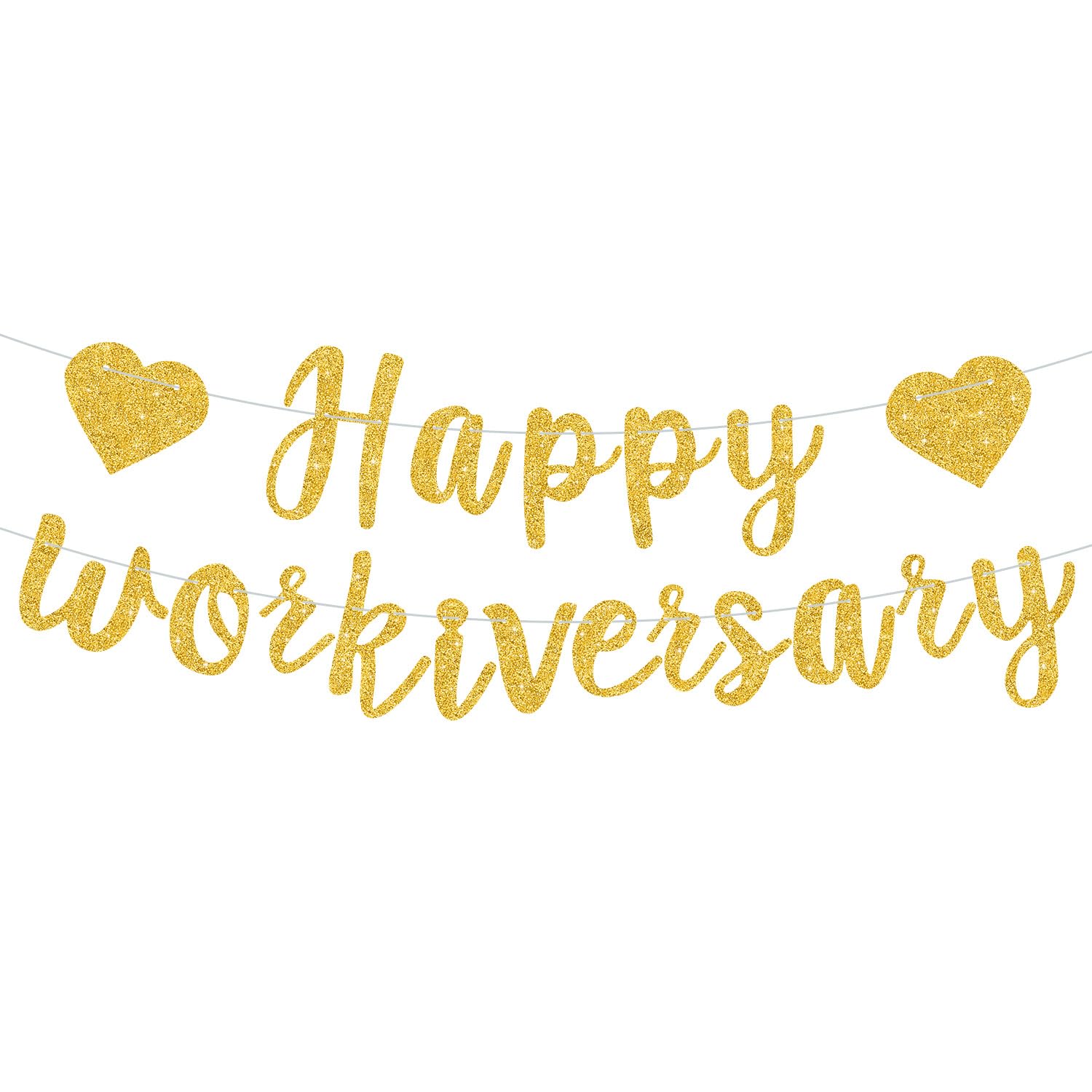 RICHHHA Gold Glitter Happy Workiversary Banner - NO DIY -Gold Work Anniversary Decorations, Pre-Strung -Sign Bunting for Work Party Office Party Theme