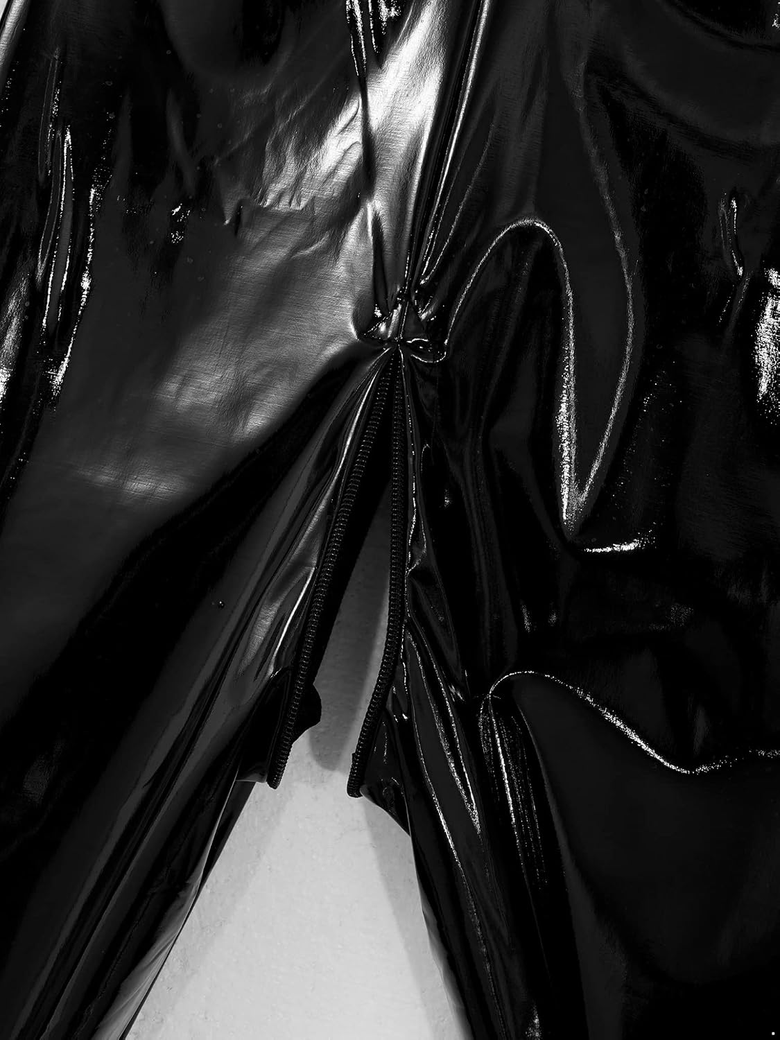 Lejafay Men PVC Leather Latex Catsuit Zipper Front Bodysuit Leotard Sport Full Body Jumpsuit Clubwear