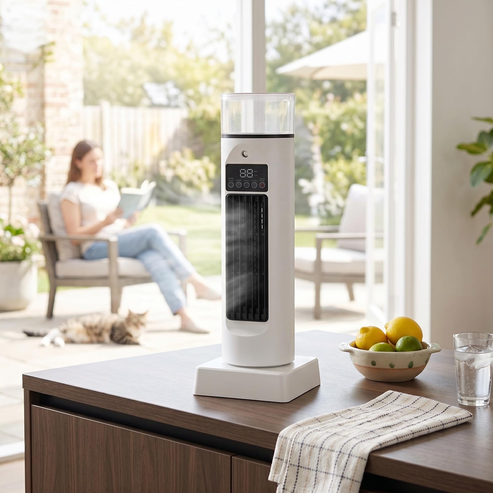 Ventilatore a Torre USB Senza Lama con Umidificatore 6 velocità Regolabile per Tenda da per Ufficio Bianco 34,5 * 12 Cm
