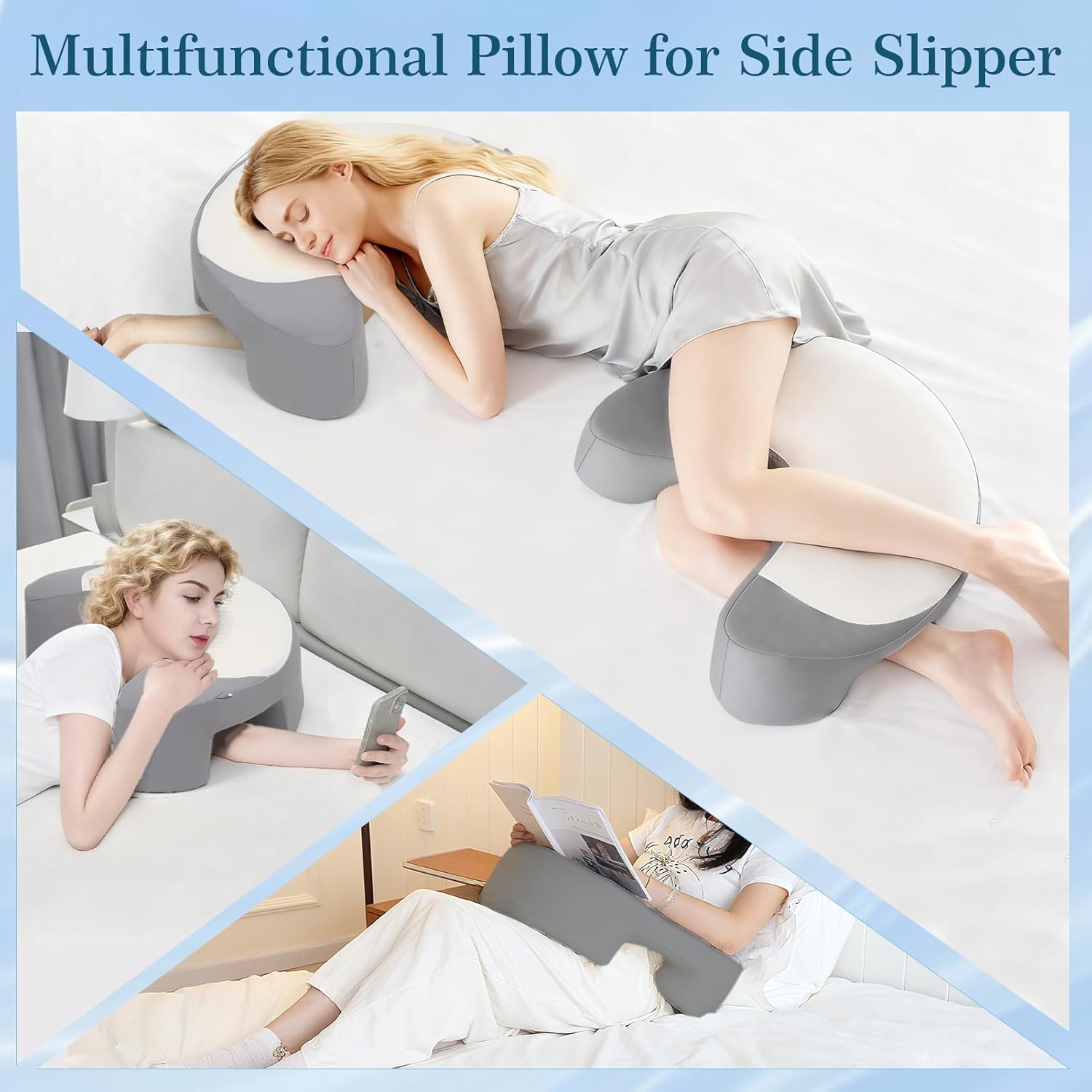 Ancaixin Cooling Side Sleeper Pillow for Adults, Ergonomic Memory Foam Shoulder Pillow with Arm Hole for Cervical, Neck, Rotator Cuff & Shoulder Pain Relief, Suitable for Side Sleepers, White and Grey