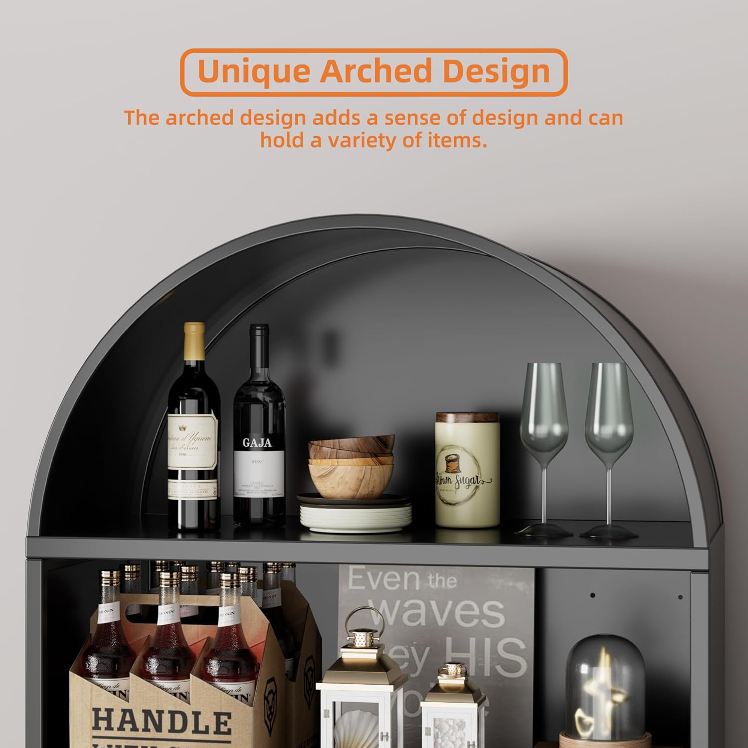Metal Arched Bookcase Cabinet,Wide Black Arched Bookshelf with 2 Adjustable Shelf for Home Office Living Room,Required Assembly,17.7" D x 35.5" W x 78.8" H