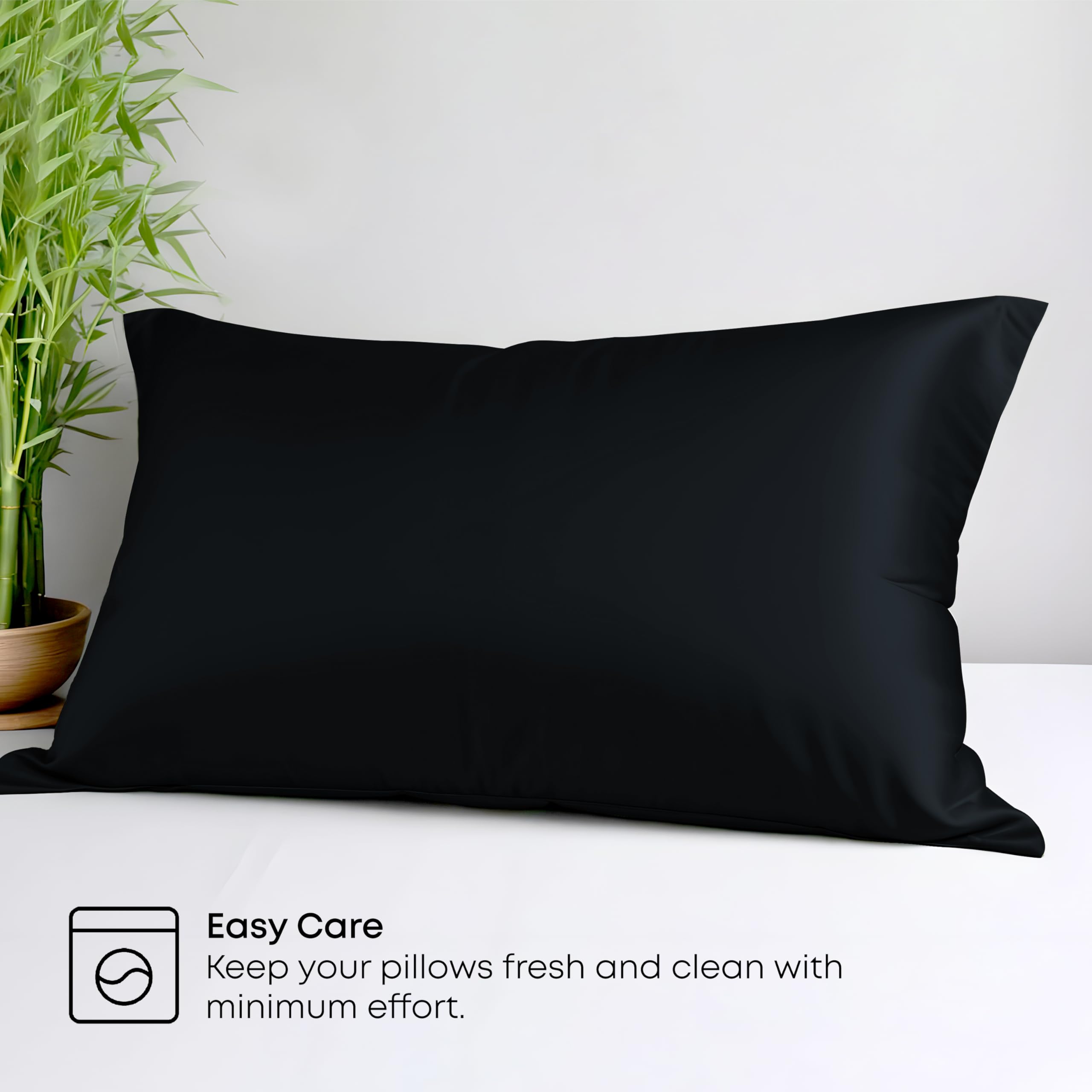 LINENWALAS 100% Bamboo Pillow Case 2 Pack 50x75cm Size, Soft and Cooling Black Silk Pillow Case, Hypoallergenic - Image 4