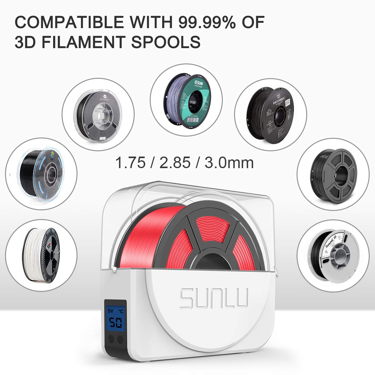 review SUNLU Filament Dryer Box with Fan for 3D Printer Filament, Upgraded Filament Dehydrator Storage Box for 3D Filament 1.75 2.85 3.00mm, Keeping Filament Dry During 3D Printing, S1 Plus, White