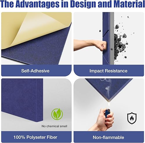 Miniatura 2 de HEMRLY Paquete de 12 paneles acústicos autoadhesivos, paneles de espuma a prueba de sonido, paneles acústicos cuadrados absorbentes de sonido,