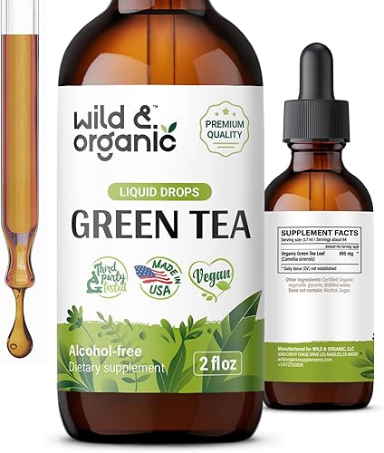 Gotas de extracto de té verde Suplemento líquido de té verde orgánico Tintura de Camellia Sinensis Vegano, sin alcohol 2 onzas líquidas