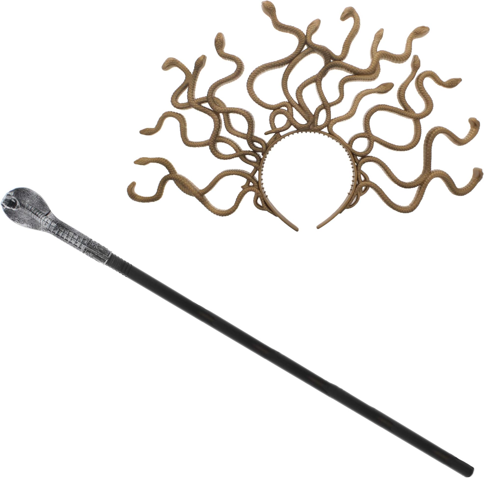Womens Medusa Snake Headpiece/Headband & Snake Headed Staff
