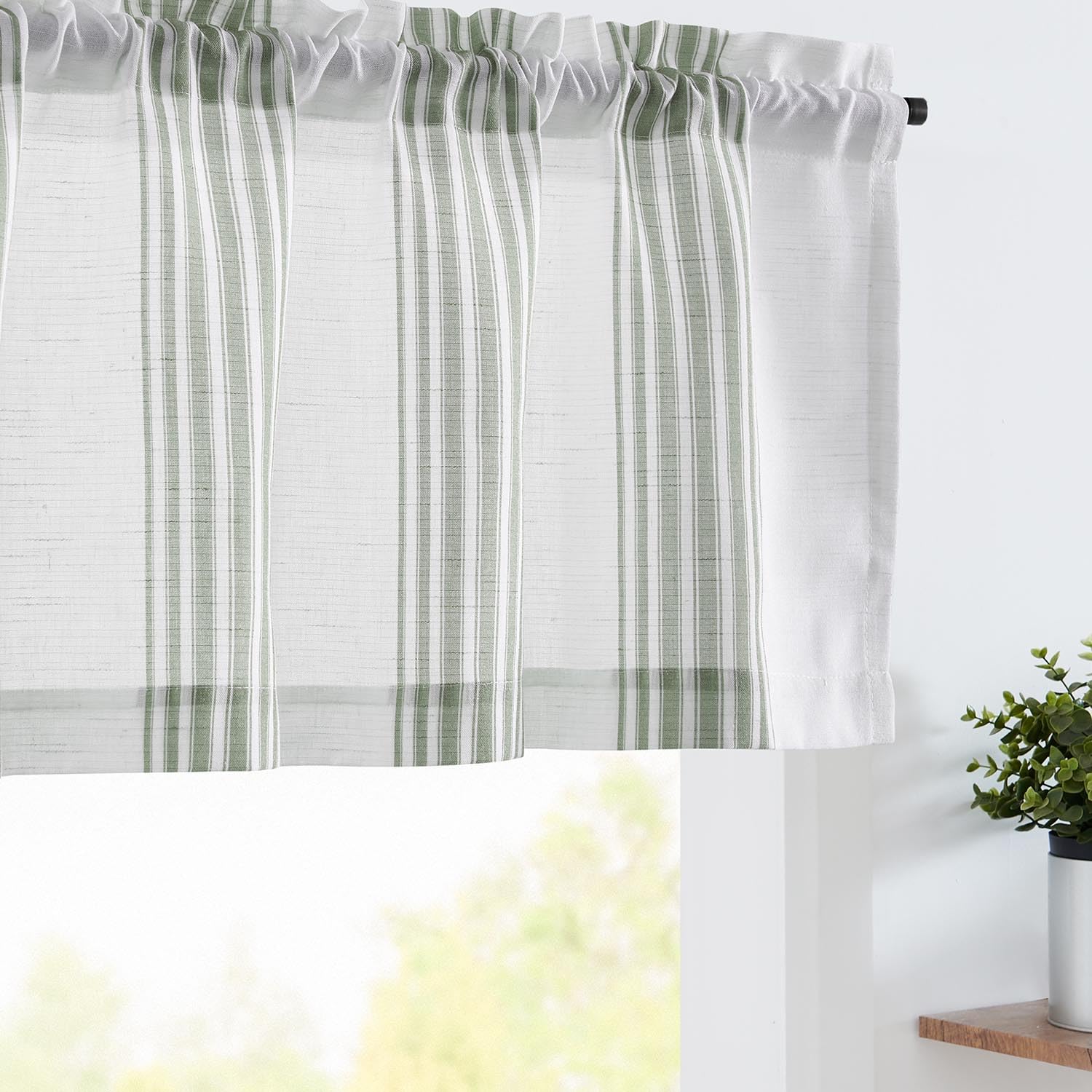 jinchan Striped Linen Valance Curtain 16 Inch Vertical Striped Valance for Kitchen Bathroom Light Filtering Window Treatment Rod Pocket Farmhouse