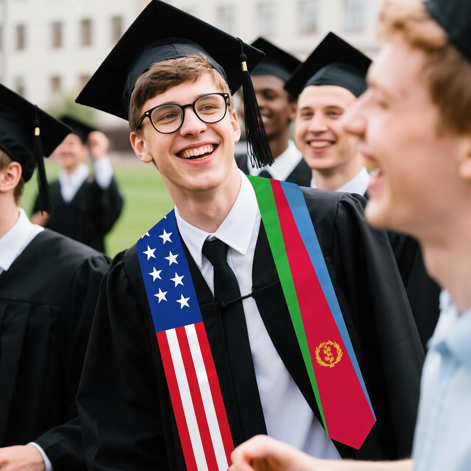 Eritrea Flag Graduation Stole 72 x 5 Inches Decorative Ceremonial Accessory Sash for International Student (Baccalaureate Gown and Hat Not Included) (Eritrea)