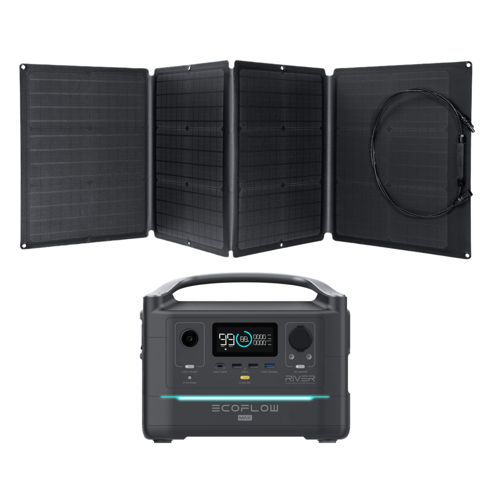 EF ECOFLOW Portable Power Station RIVER Max 576Wh with 110W Solar Panel, 3 600W (Peak 1200W) AC Outlets, Solar Generator f...