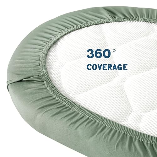 Vista 295 de GRSSDER Juego de 2 sábanas elásticas ultra suaves para moisés, ajuste universal para moisés, cesta de moisés, colchón rectangular ovalado, seguro