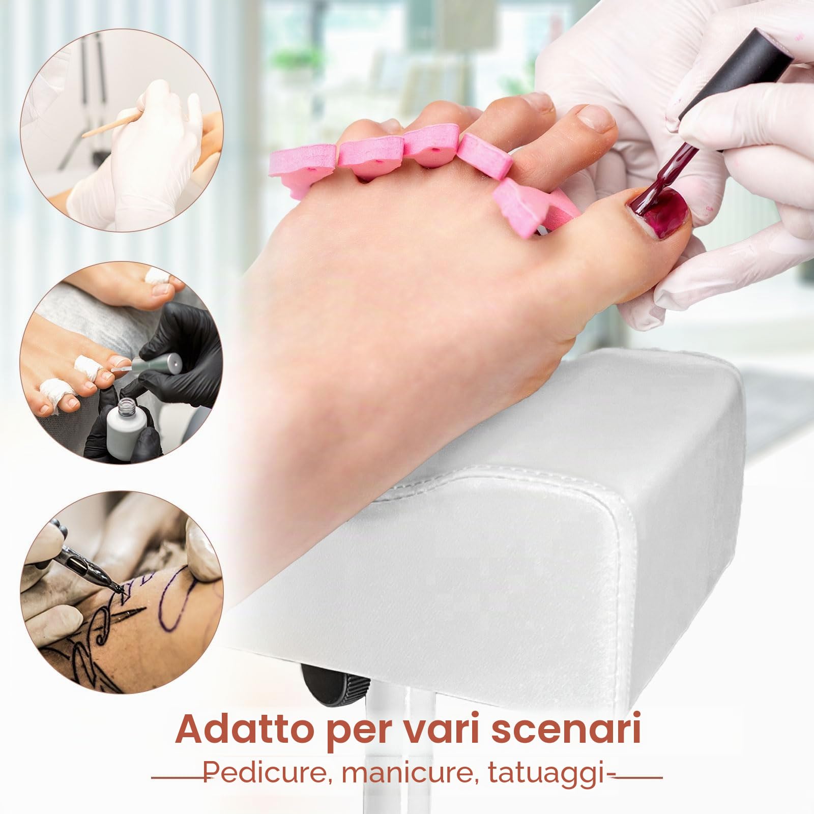 Sgabello per pedicure, per manicure, per la cura dei piedi, regolabile in altezza, per la cura dei piedi, per salone di unghie, massaggio spa, salone di bellezza, bianco