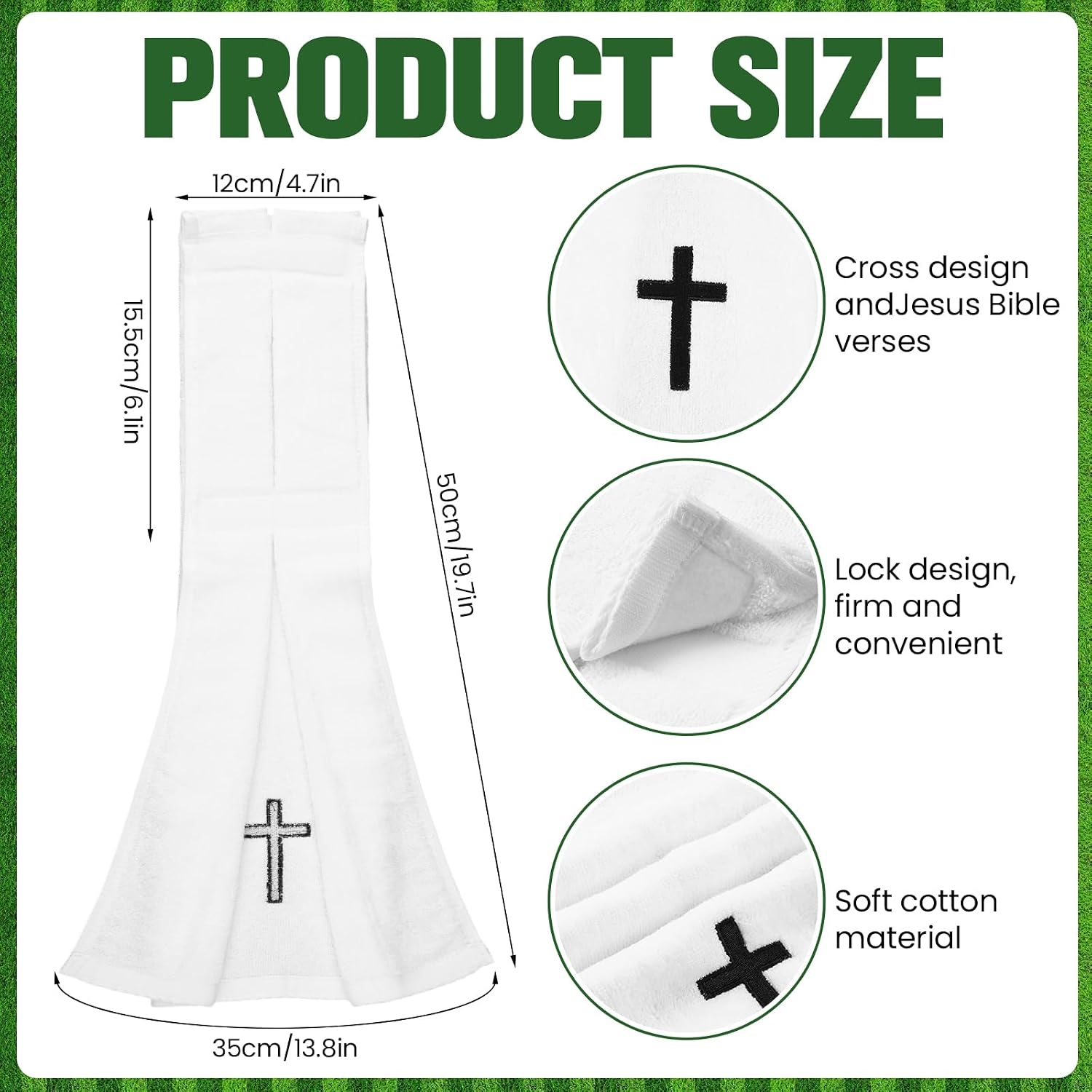 3 Pcs Football Towel Cotton Tube Socks Quarterback for the Football Field - Bi-fold Hook & Loop Closure - Thin Sports Towel - Men/youth/boys/adults - Faith White
