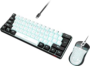 RedThunder 60% Gaming Keyboard and Mouse Combo, Ultra-Compact 61 Keys RGB Backlit Mini Keyboard, Lightweight 7200 DPI Honeycomb Optical Mouse, RGB Wired Gaming Set for PC PS5 Xbox Gamer(WhiteBlack)