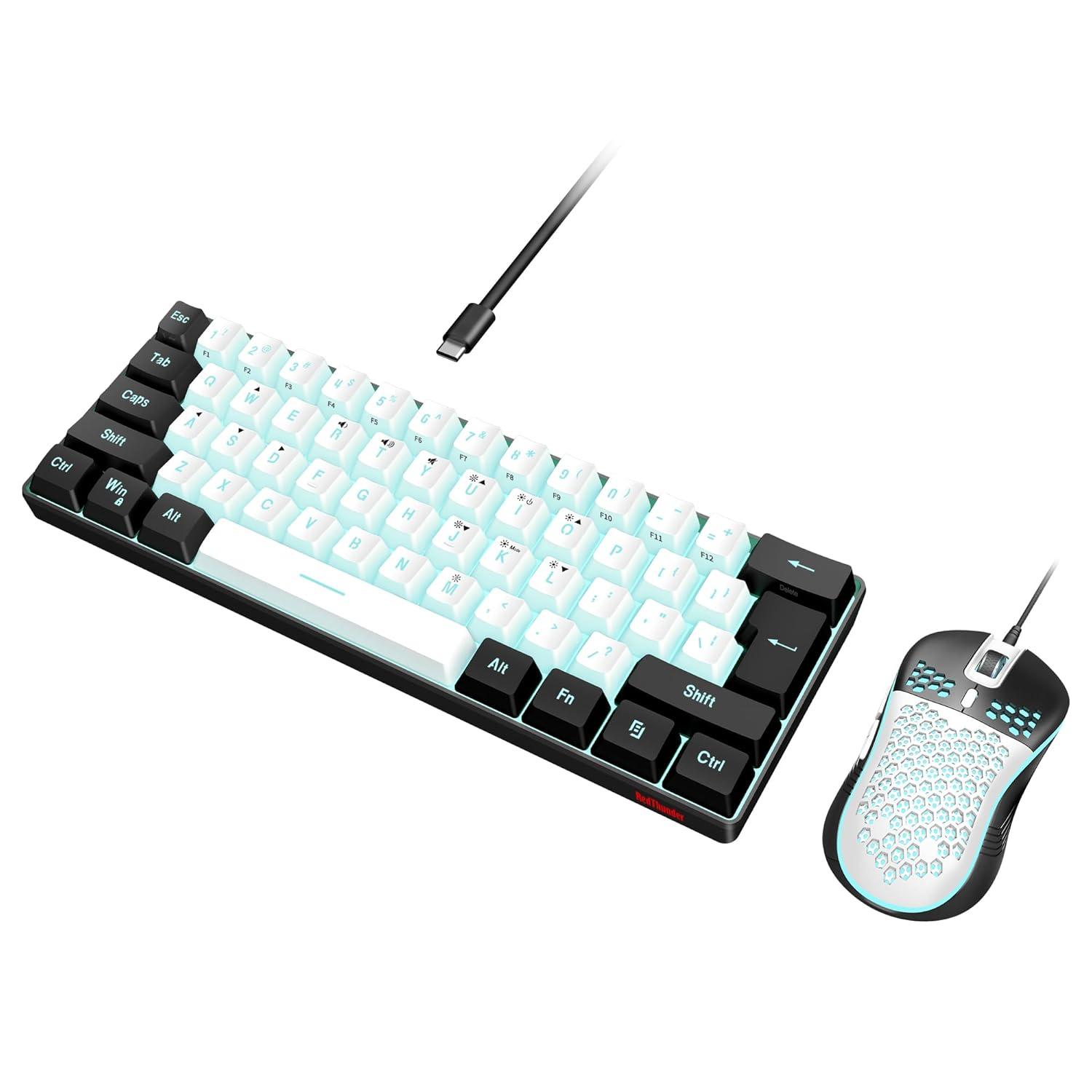 RedThunder 60 Gaming Keyboard and Mouse Combo Ultra-Compact 61-Key RGB Backlit Mini Keyboard Lightweight 7200 DPI Honeycomb Optical