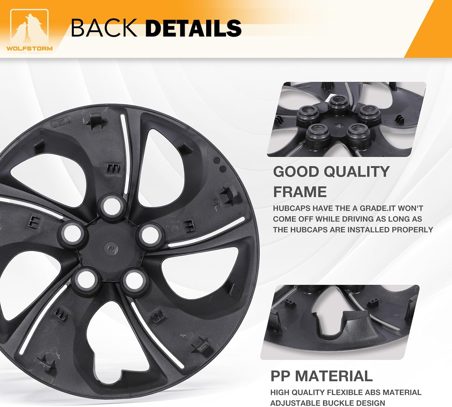 WOLFSTORM 15" Hubcaps for Honda Civic Sedan 2013-2015, Honda Civic Coupe 2013 Steel Wheel, R15 Car Hubcaps Bolt-On Installation 15 Inch Wheel Rim Cover Set of 4, Black Lacquer