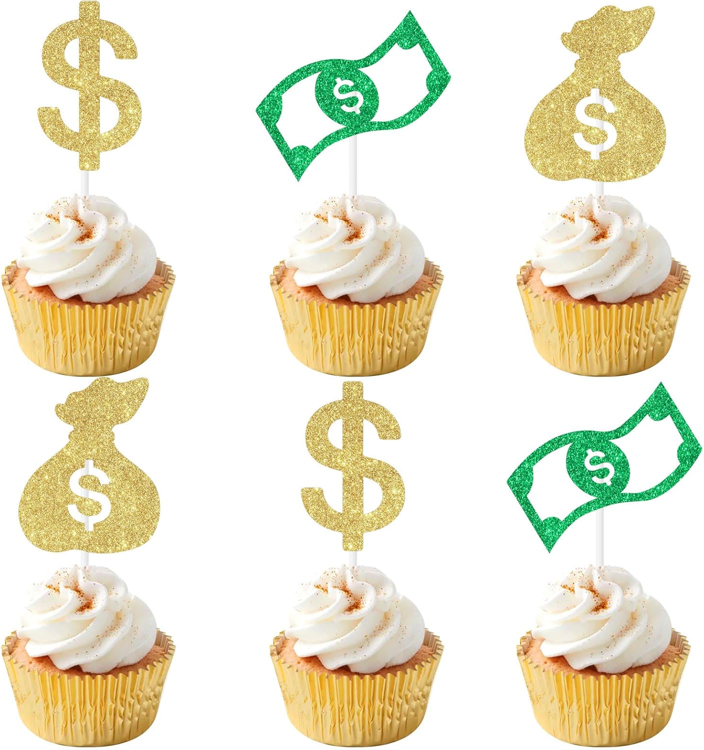 Amazon.com: Wonmelody 36pcs Dollar Bill Image Cupcake Toppers 100 ...