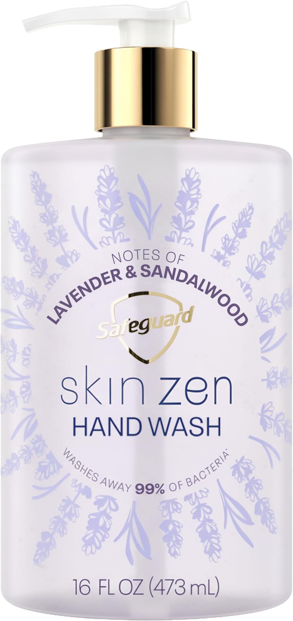 Liquid Hand Soap, Skin Zen, Washes Away 99% Bacteria, Made with Natural Moisturizers & 2X Skin Conditioners, Safeguarding Families, PH Balanced Formula, Lavender & Sandalwood Scent, 16 oz