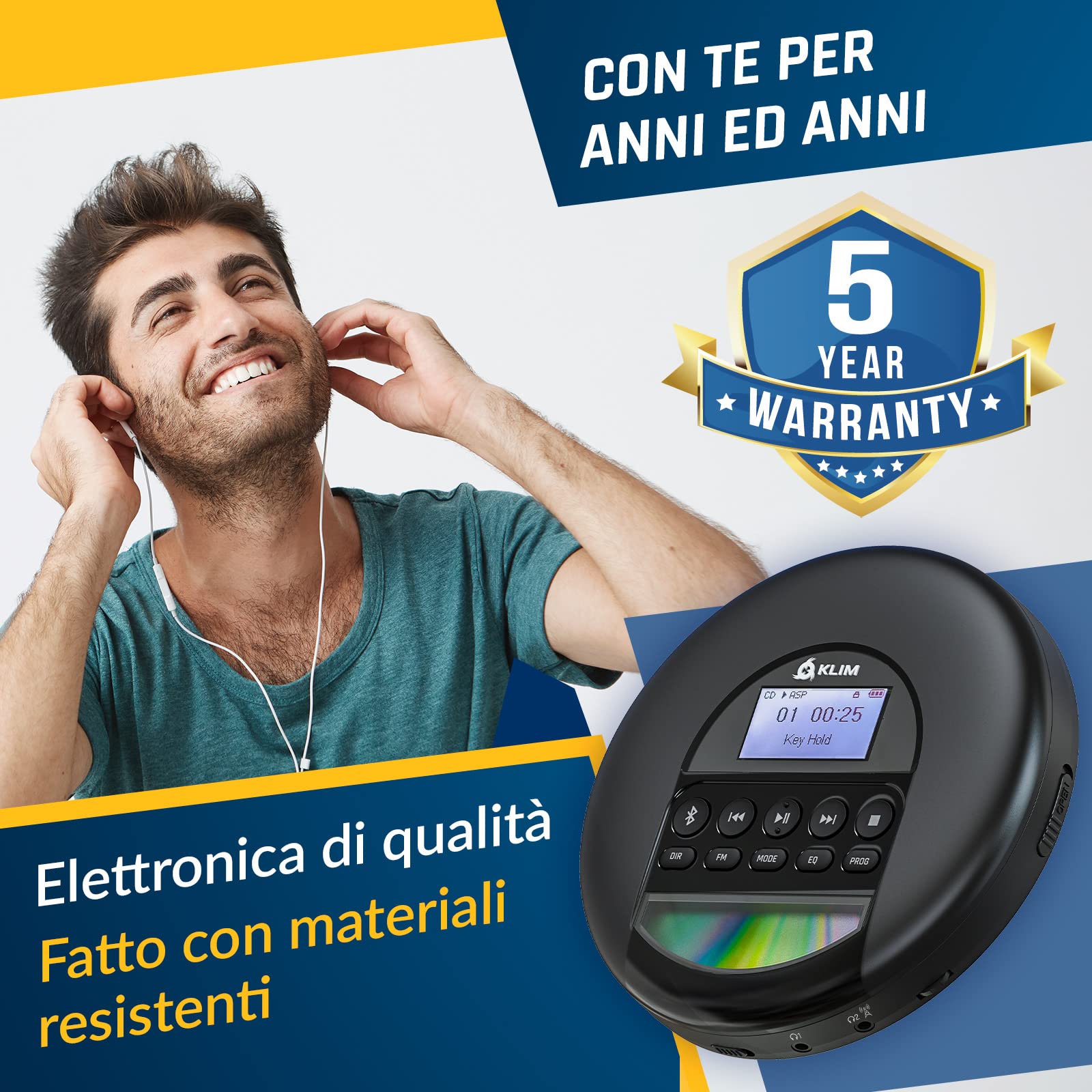 KLIM Nomad Lettore CD Portatile Bluetooth Radio FM MP3 SD