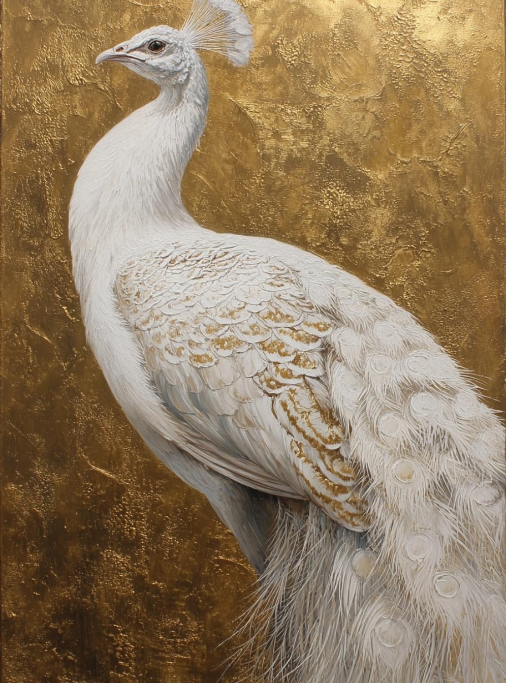 WANGWANGMIAO Paint by Numbers Kit for Adults,White Peacock Gold, DIY Painting with Brushes & Acrylic Pigment, 16x20 Inch, Home Decorations Gift，with Frame