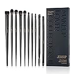 Jessup Eyeshadow Brush Set, 10Pcs Eye Makeup Brushes Professional for Blending Eye Shadow Liner Crease, Duo-end Brow Brush, Elegant Black T337