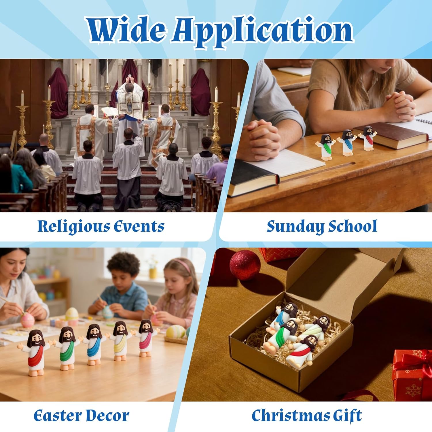 300Pcs Little Jesus Figures - Small Jesus Figurines in Bulk, Mini Rubber Jesus Figures, Miniature Figurines to Hide&Seek Religious Tiny Gifts for Easter Egg Stuffers Christmas Party Favor