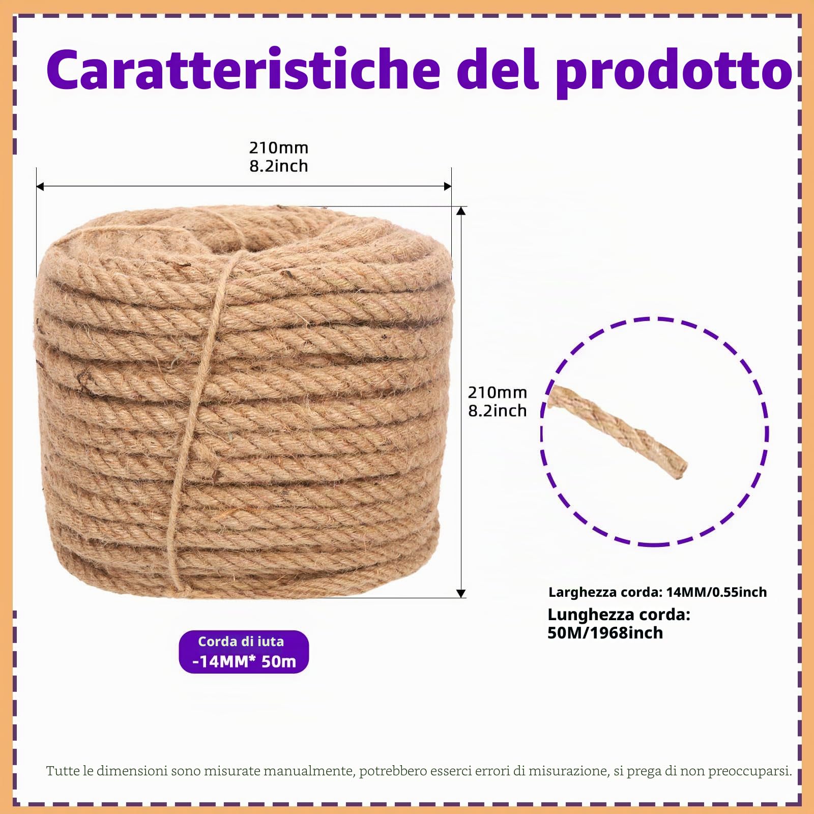 Swpeet Corda di iuta intrecciata in iuta naturale, 14 mmx164 m, lunga corda da imballaggio, giardinaggio, uncinetto, perfetto per artigianato, regalo, confezionamento, imballaggio