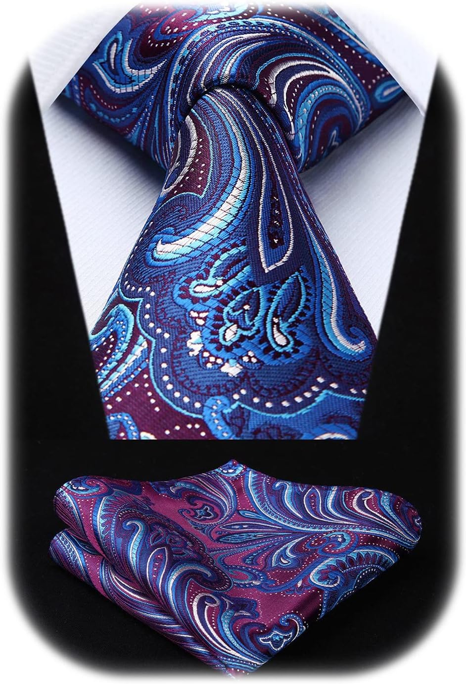 HISDERN Ties for Men Paisley Tie and Pocket Square Woven Classic Floral Mens Ties Handkerchief Set Wedding Party Necktie