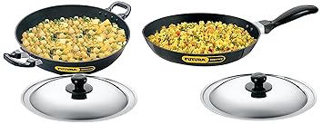 Hawkins Futura Nonstick Deep-Fry Pan with Stainless Steel Lid, Capacity 4 Litre & Futura Nonstick Induction Compatible Frying Pan with Stainless Steel Lid, Capacity 1.5 Litre, Diameter 26 cm, Black