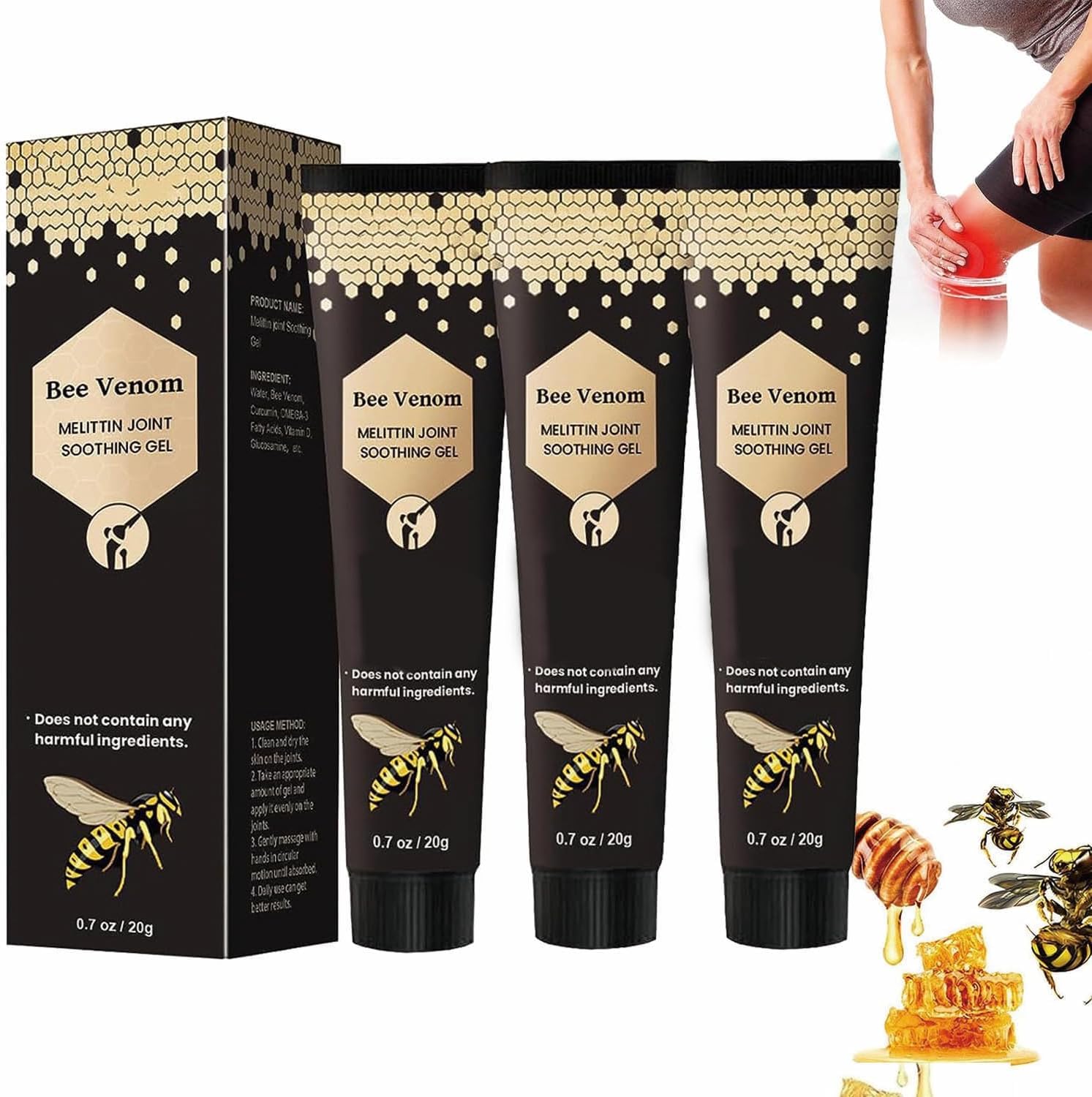 Beevenom Bee Venom Professional Gel,Bee Venom Cream New,Propolis Professional Gel Joint Cream,Soothing Provides for Neck,Waist,Back Hand Feet and Leg (3PCS)