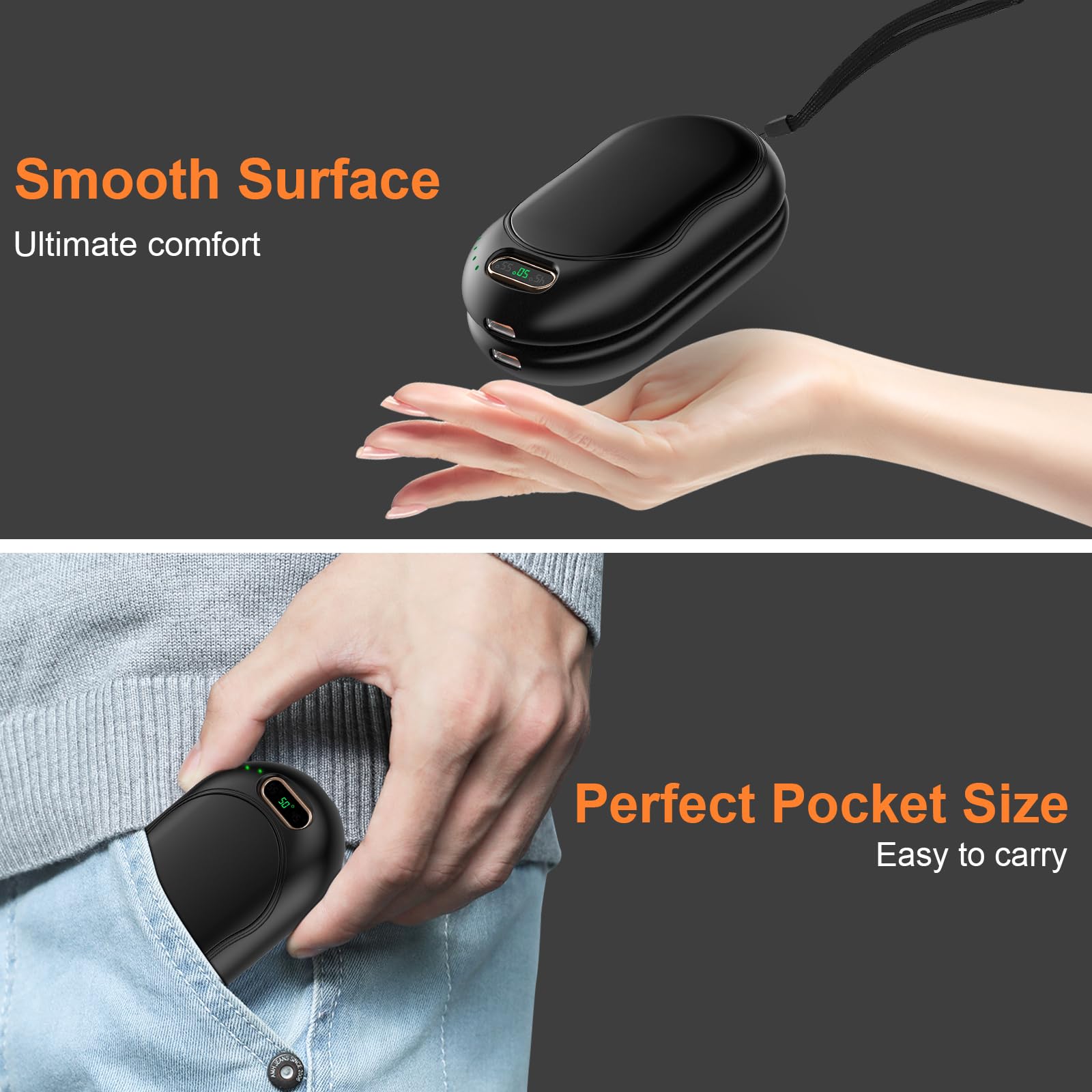 Scaldamani Ricaricabile 5000mAh Scaldamani Elettrico Magnetico Divis Riutilizzabile Scalda Mani Elettrici 3 Livelli di Riscaldamento Fino a 55℃ per Sport all'Aria Aperta e Regalo Invernale (Nero)