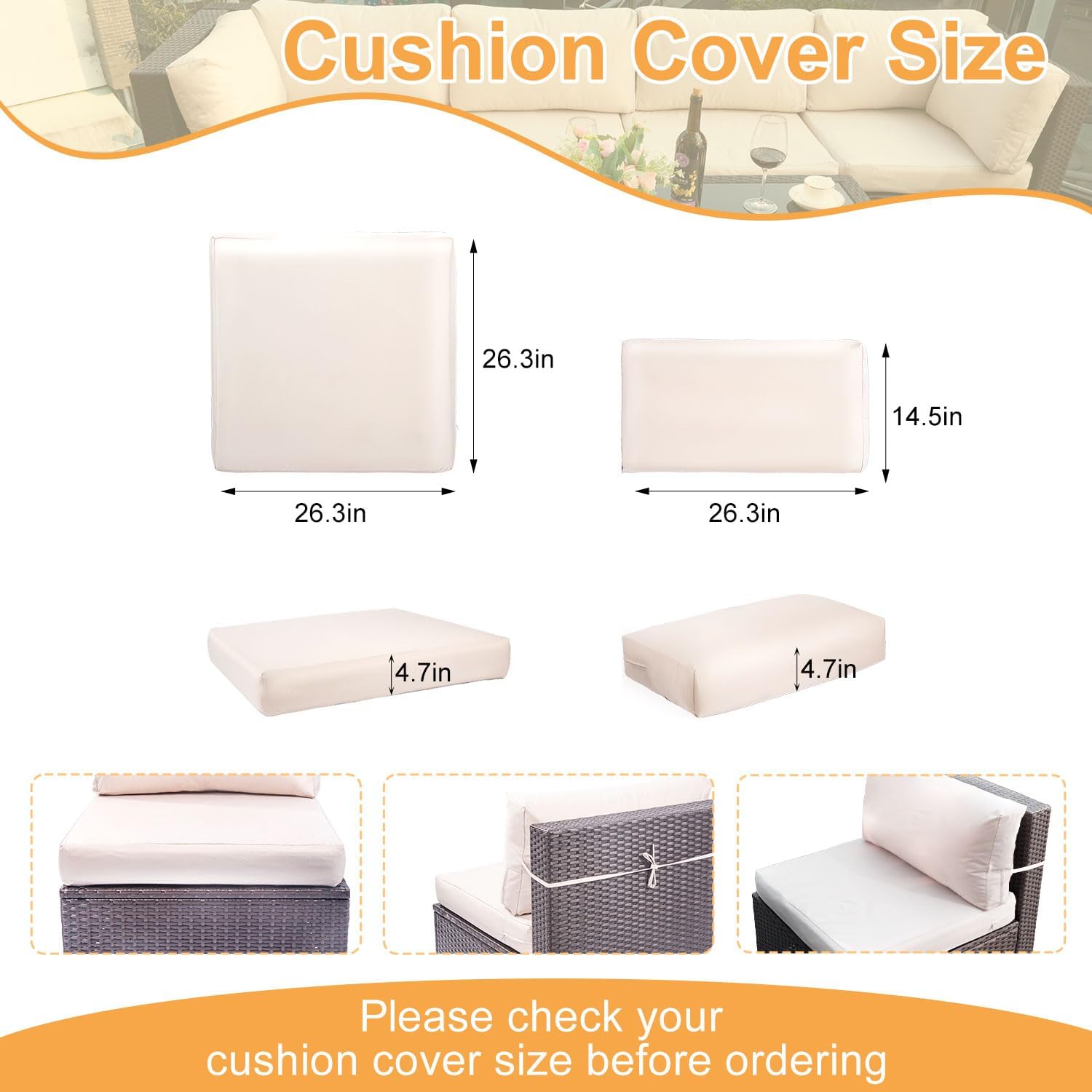 outdoor patio cushion covers replacement, couch cushions covers with zippers, waterproof patio furniture cushion slipcovers for couches,outdoor patio furniture (beige, 4 piece sets) beige 4 piece sets