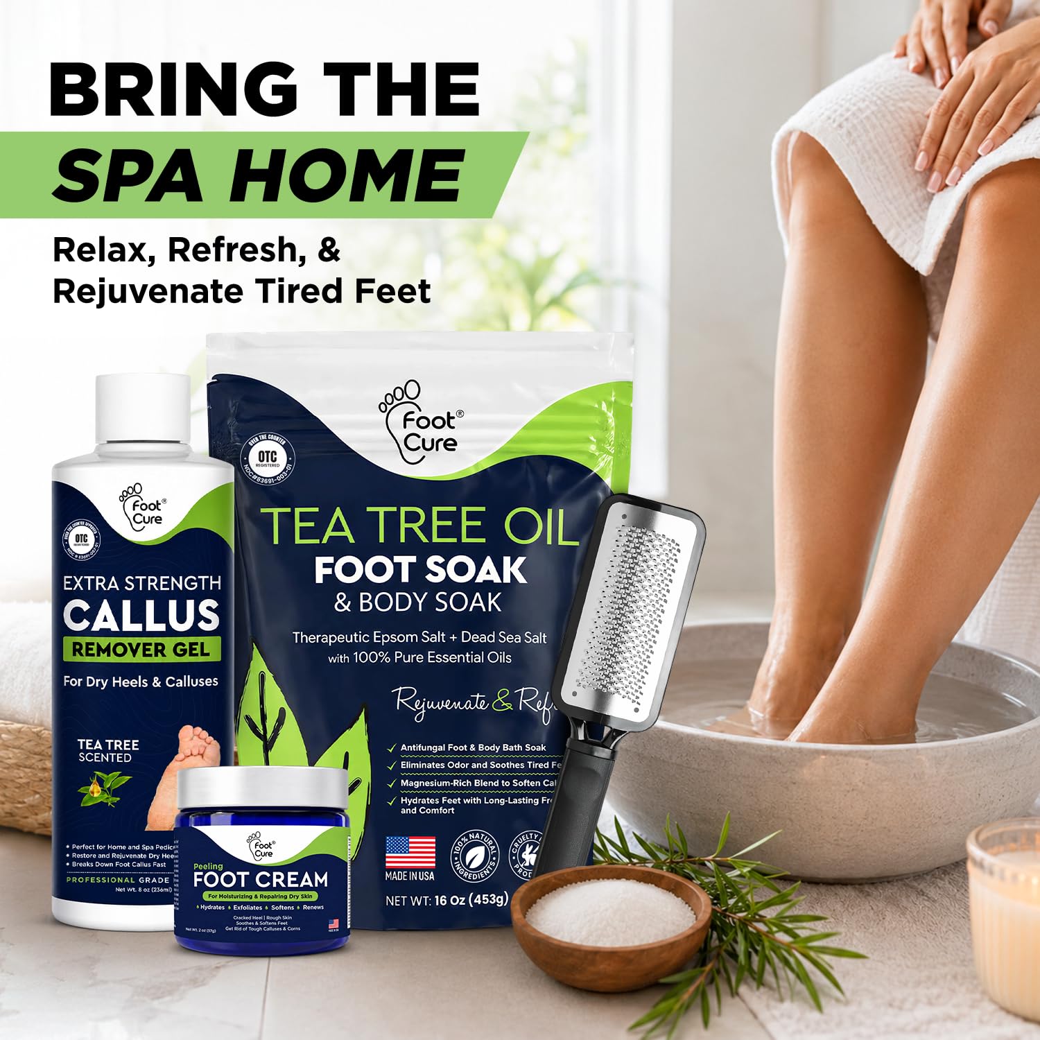 Juego de pedicura removedor de callos de pies – Epsom Salt Foot Soak & Gel removedor de callos, crema antimicótica y exfoliante de pies para piel muerta, herramientas de pedicura para pies en casa