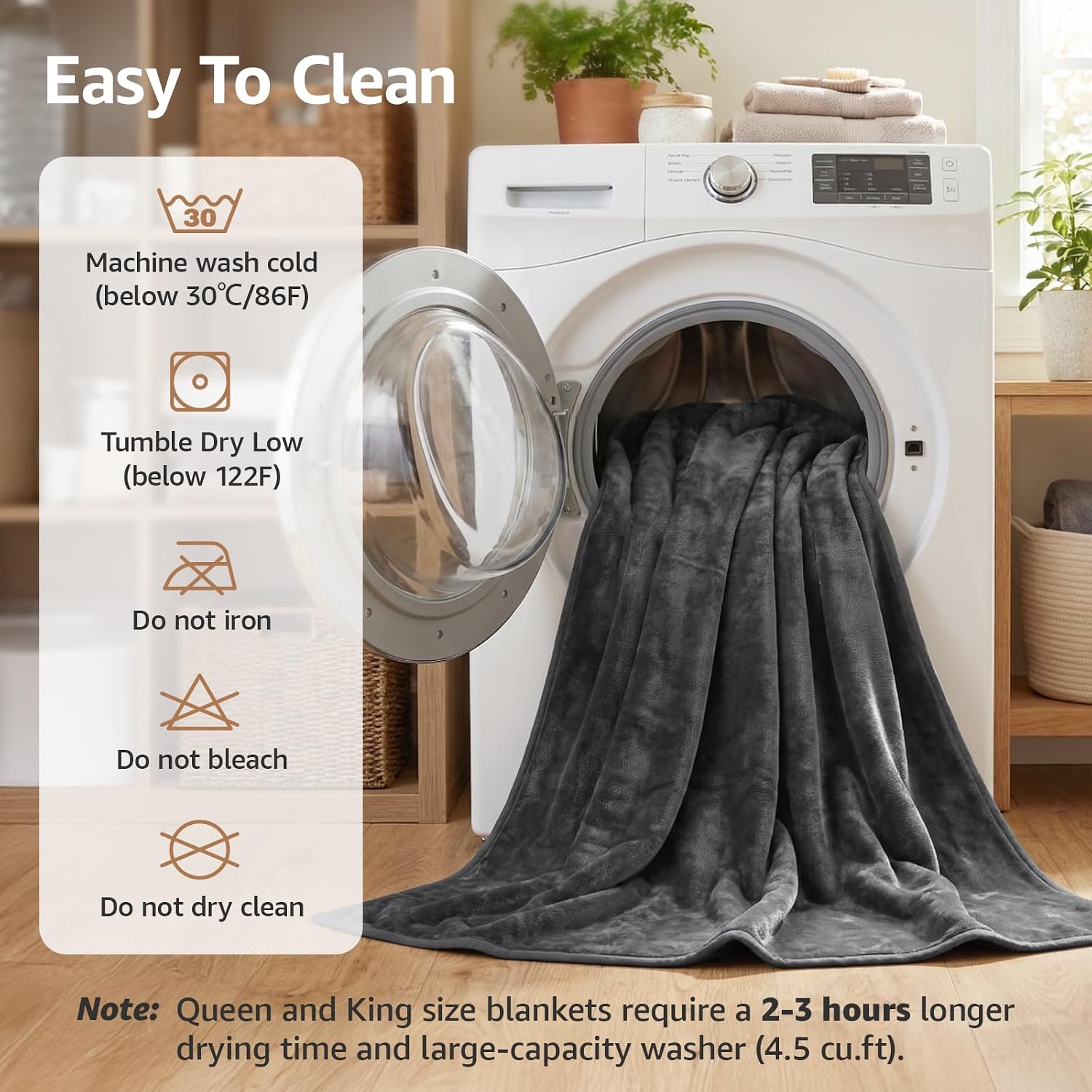 LOOBANI Waterproof Blanket for Bed Intimacy, 90" x 108" Reversible Flannel Sherpa Fleece King Size Bed Blanket, Leakproof Stain Resistant Love Blanket for Sofa, Couch, Movie Time- Grey
