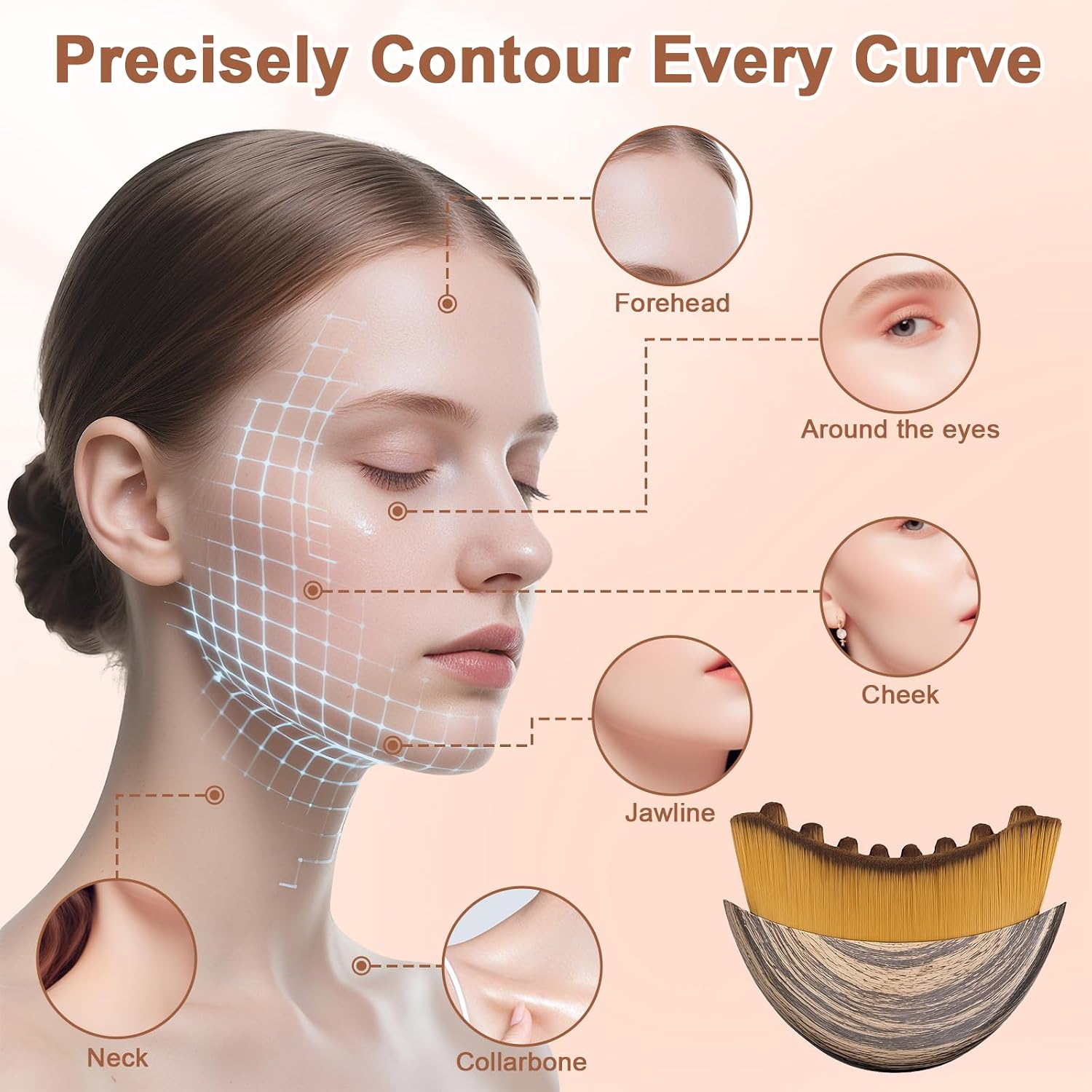 Lymphatic Contour Face Brush, 2-in-1 Gua Sha Face Massage Brush | Lymphatic Drainage, Ergonomically Designed to Fit Skin Precisely, Relieve Fatigue, Travel Case Included
