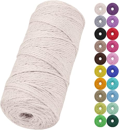 Cuerda de yute natural de 0.079 pulgadas y 328 pies para manualidades, cuerda de yute de colores de 3 capas para envolver regalos, jardinería, bodas