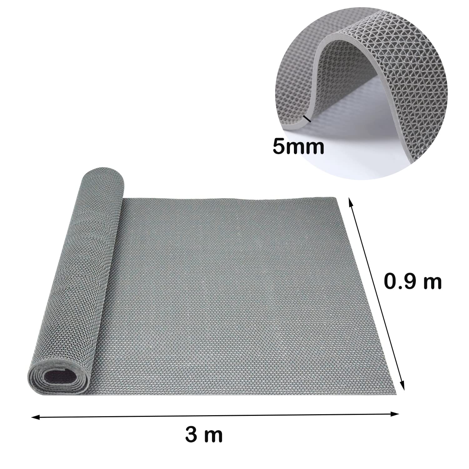 Alfombra antideslizante para exteriores, 3 x 0,9 m, drenaje antideslizante, para suelos de jardín, exteriores, alfombra de goma resistente para baño, piscina, hoteles, cocina (gris)