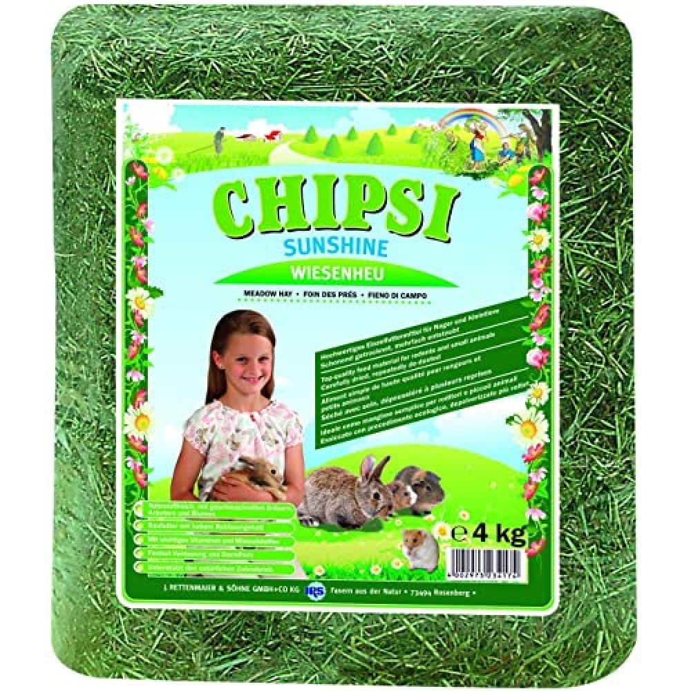 Chipsi Heno para Conejos, Enanos, Hamsters, Cobayas y Roedores Sunshine (4 kg). Comida para Conejos con Fibra para el Desgaste Dental del Roedor.