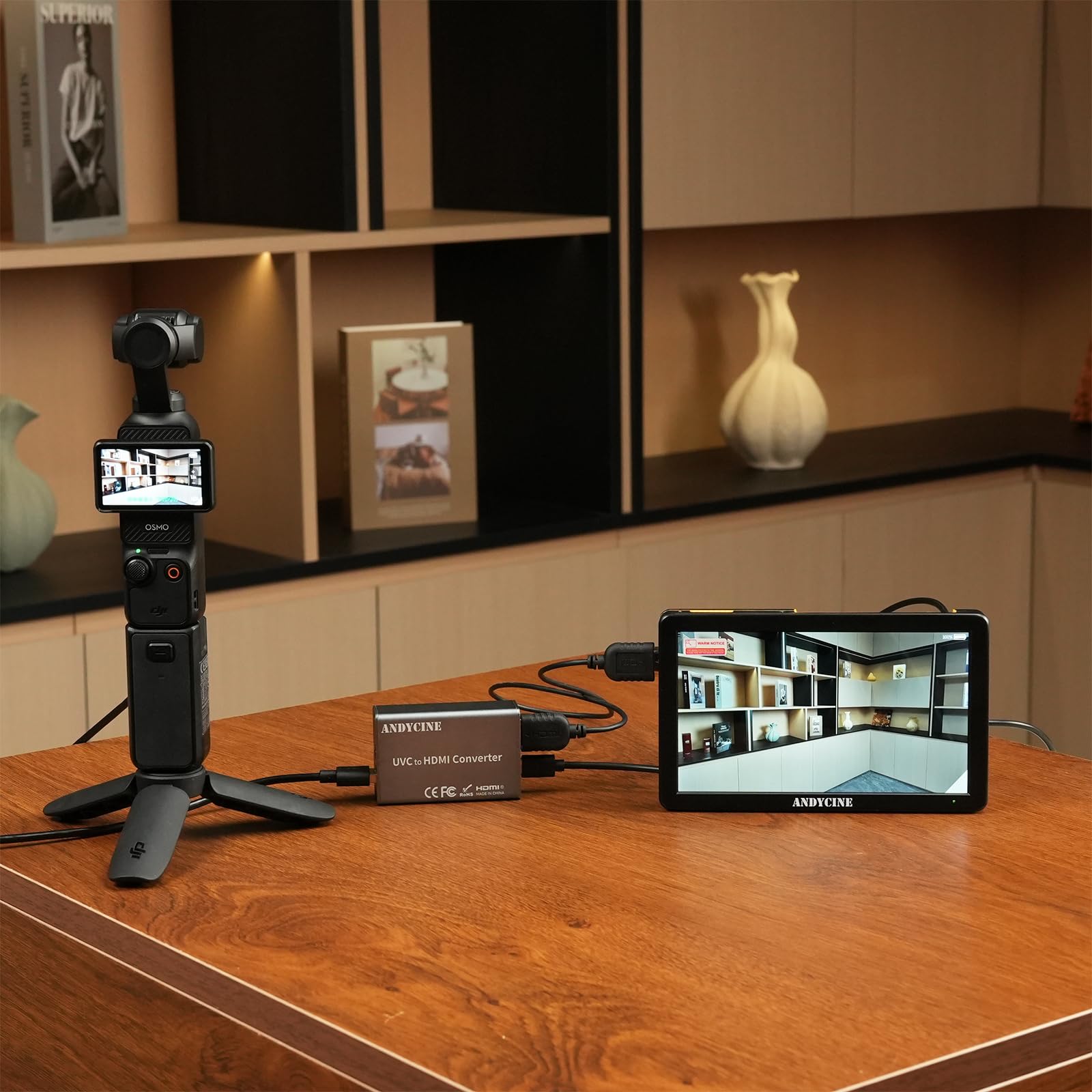 ANDYCINE UVC2H UVC zu HDMI Konverter/Adapter mit Power Delivery, kompatibel mit DJI Osmo Action 4/5 & Pocket 3, Insta360, USB zu HDMI, für Live-Streaming, Webcam auf TV/Monitor/Capture Card
